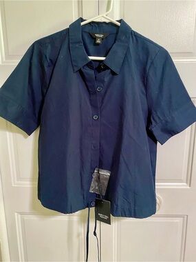Simply Vera Vera Wang Navy Short-Sleeve Button-Down Shirt